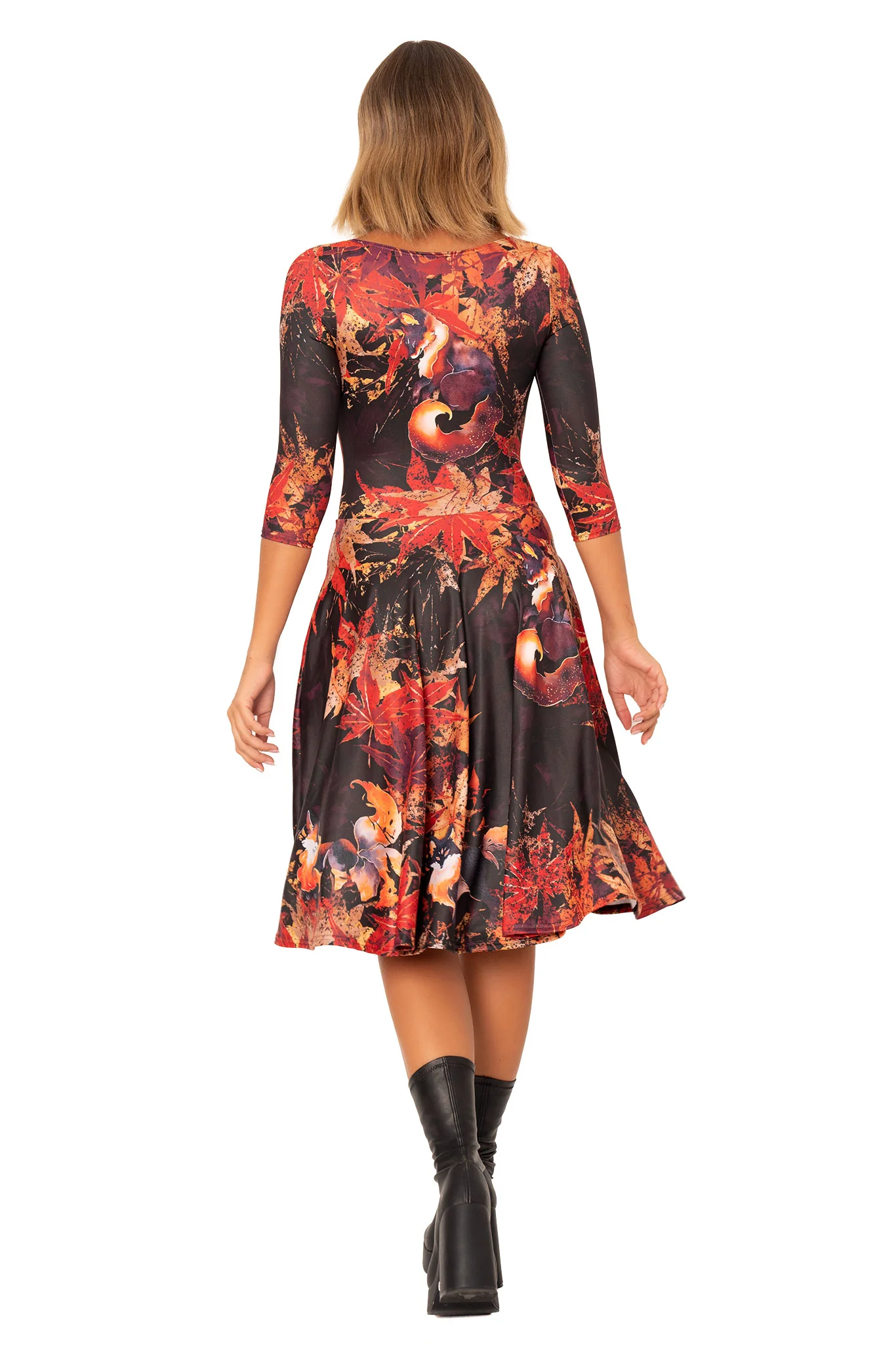 Cheeky Kitsune 3/4 Sleeve Scoop Midi Dress - Image 3