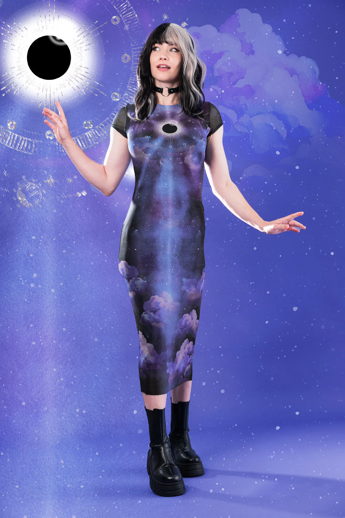 Eclipse Sheer Cap Sleeve Bodycon Maxi Dress - Image 2