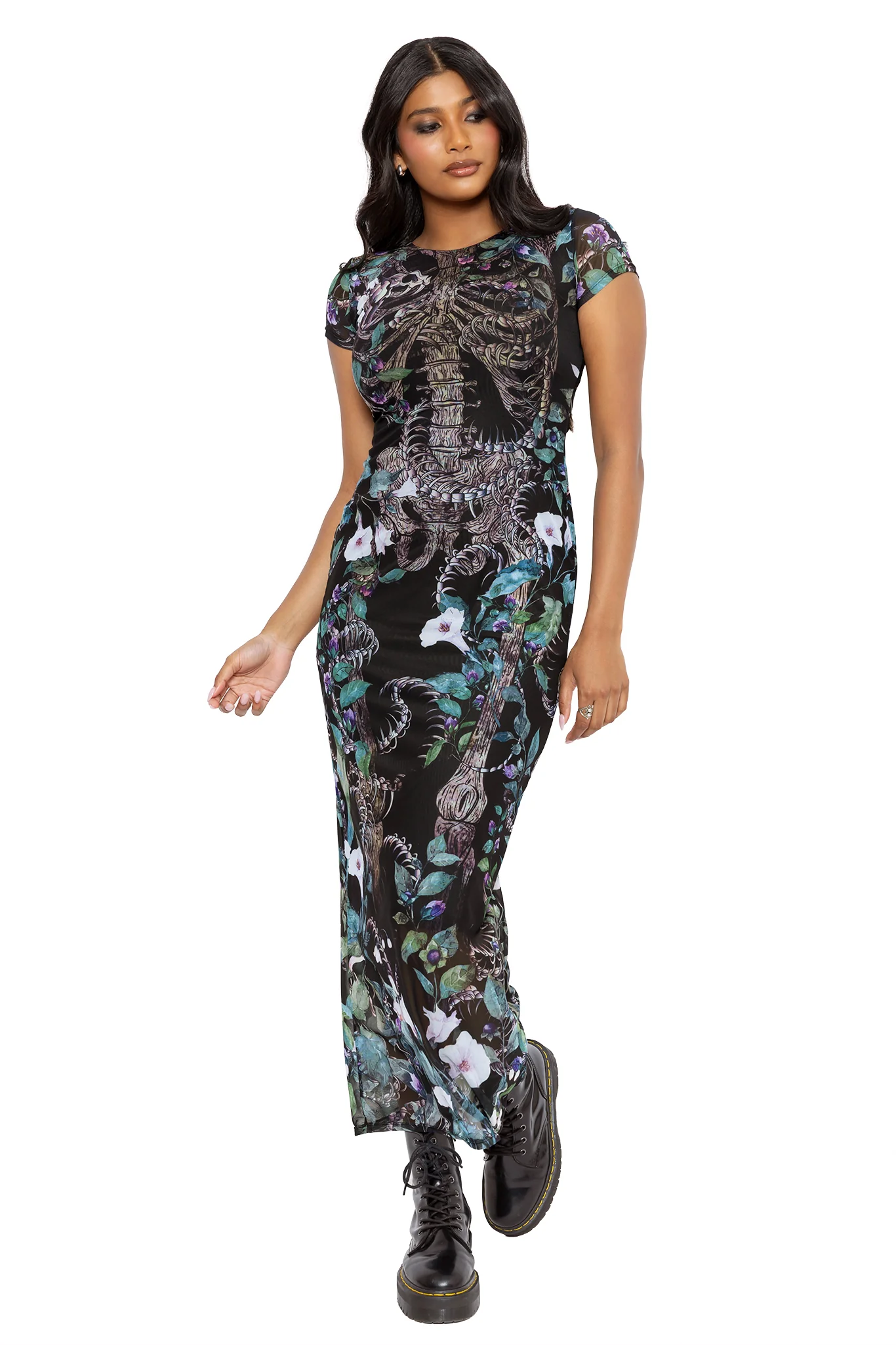 Grave Danger Sheer Cap Sleeve Bodycon Dress
