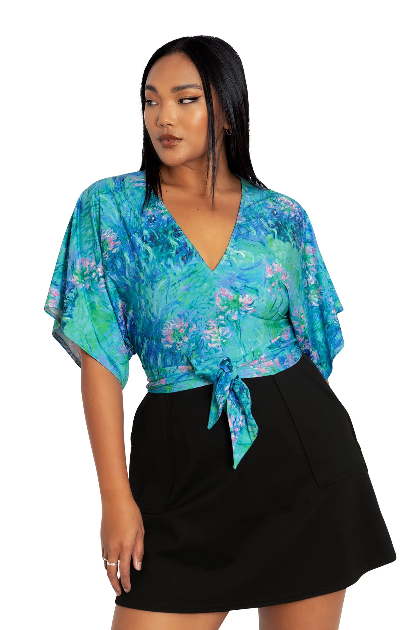 Monet Agapanthus Kimono Tie Top