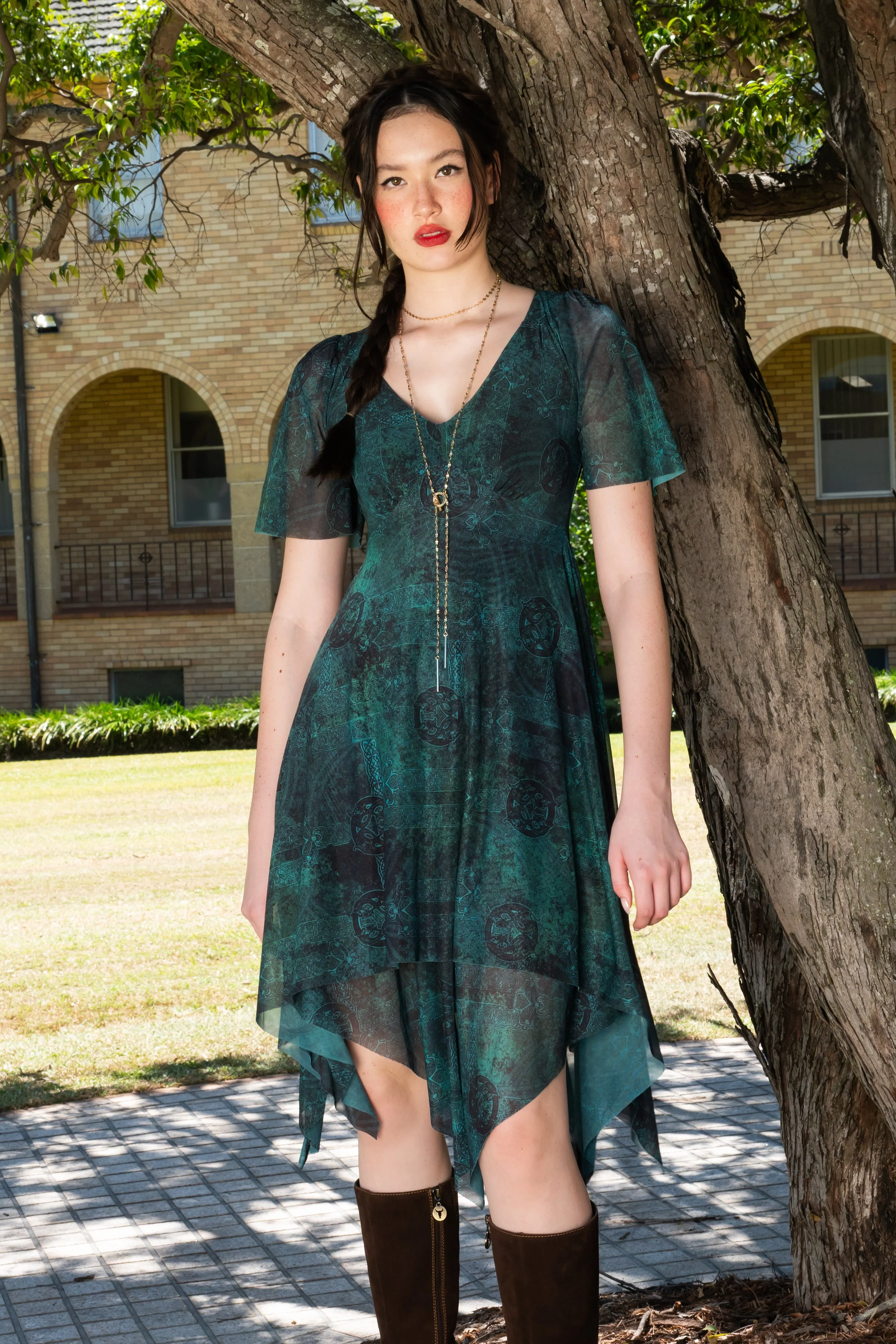 Moss Maiden Handkerchief Short Sleeve Dress - Image 11