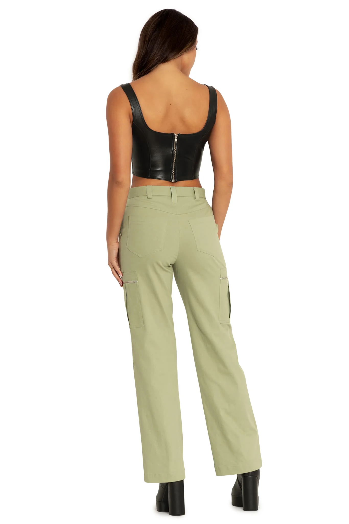 Sage Wide Leg Satin Cargo Pants - Image 2