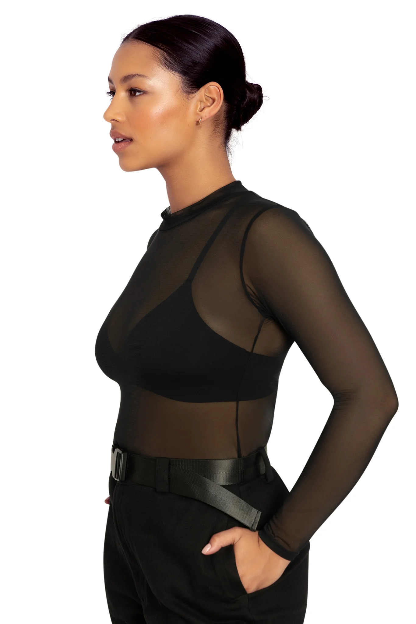 Sheer High Neck Long Sleeve Top - Image 5