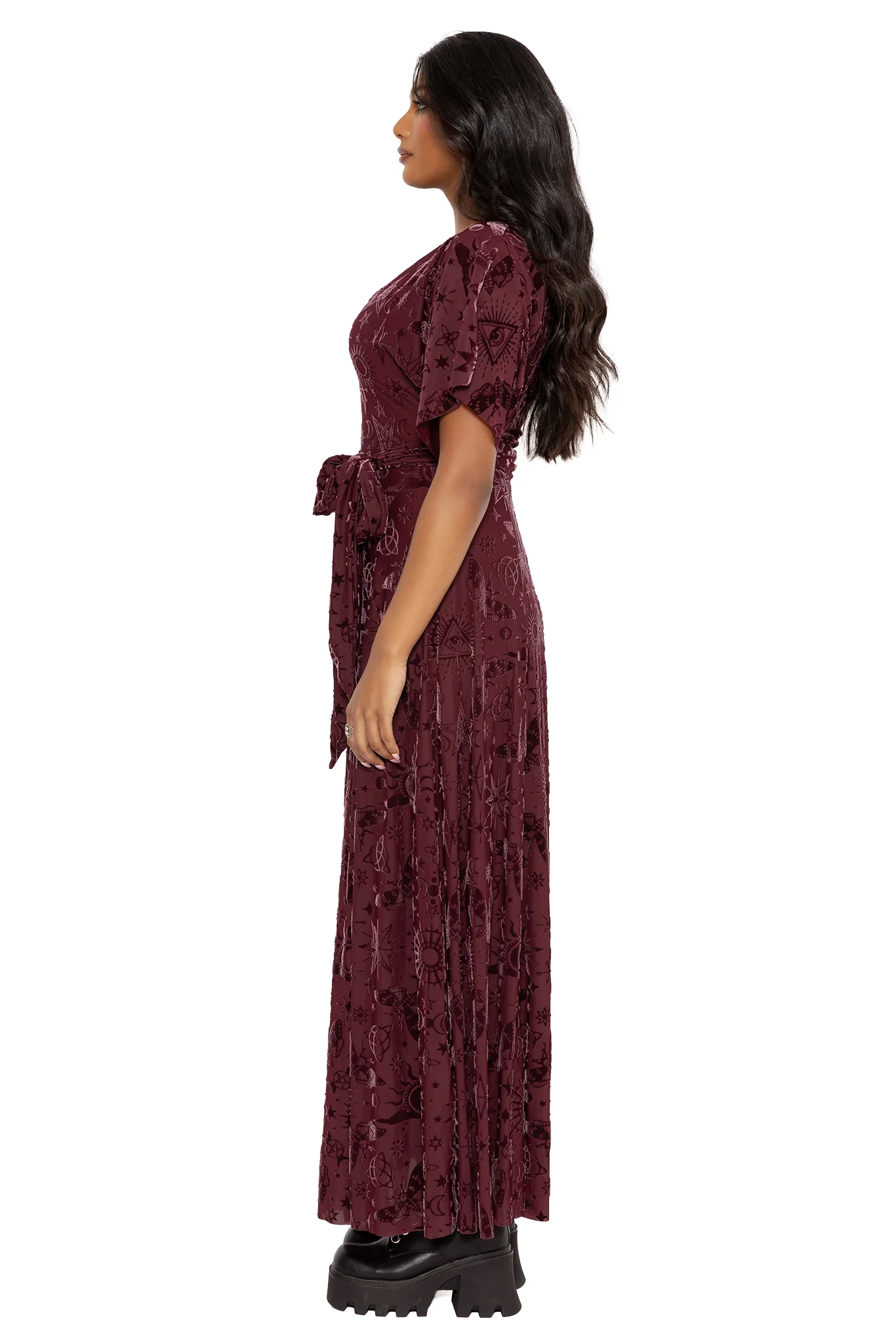 Spell Berry Burned Velvet Kimono Maxi Dress - Image 4