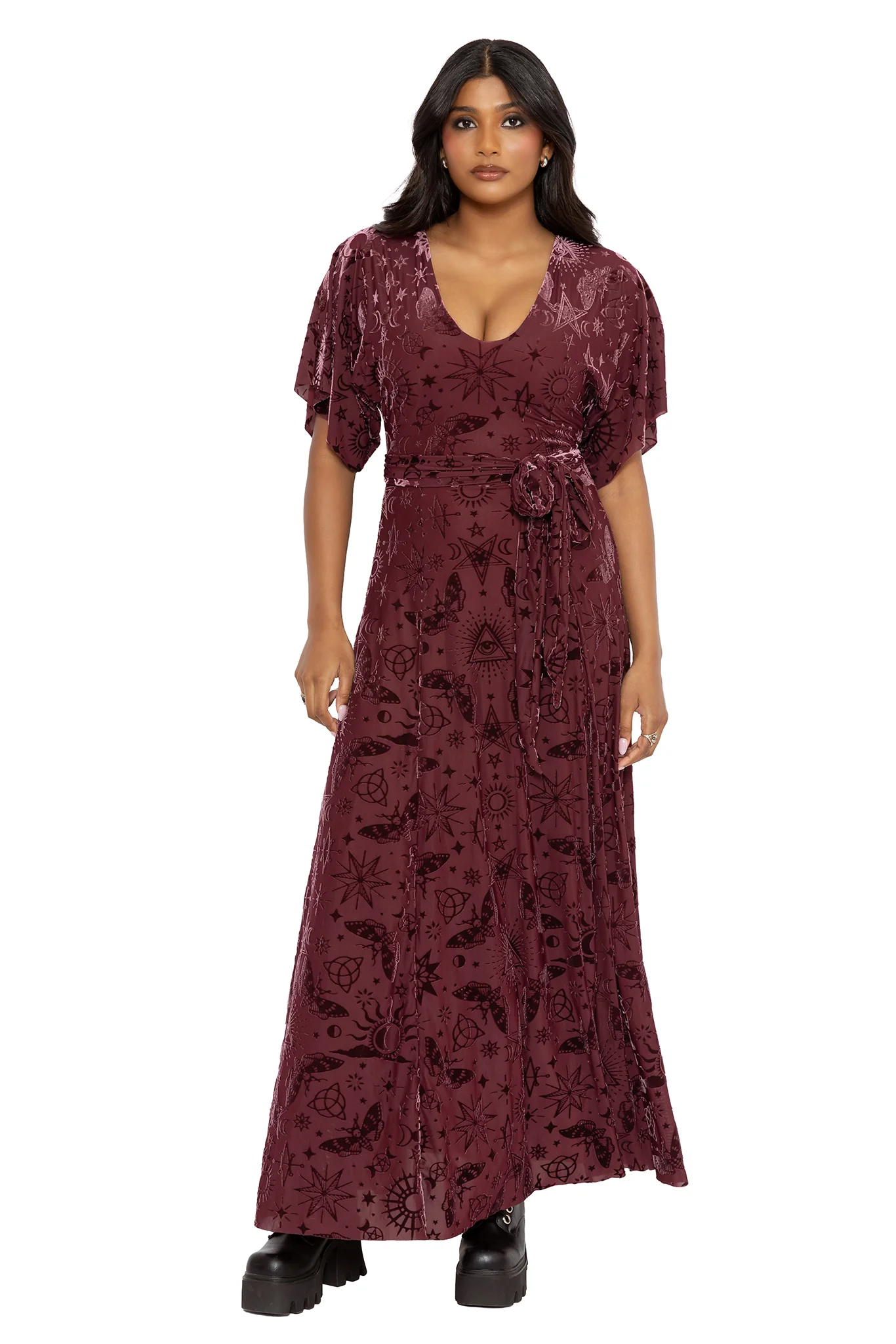 Spell Berry Burned Velvet Kimono Maxi Dress - Image 5