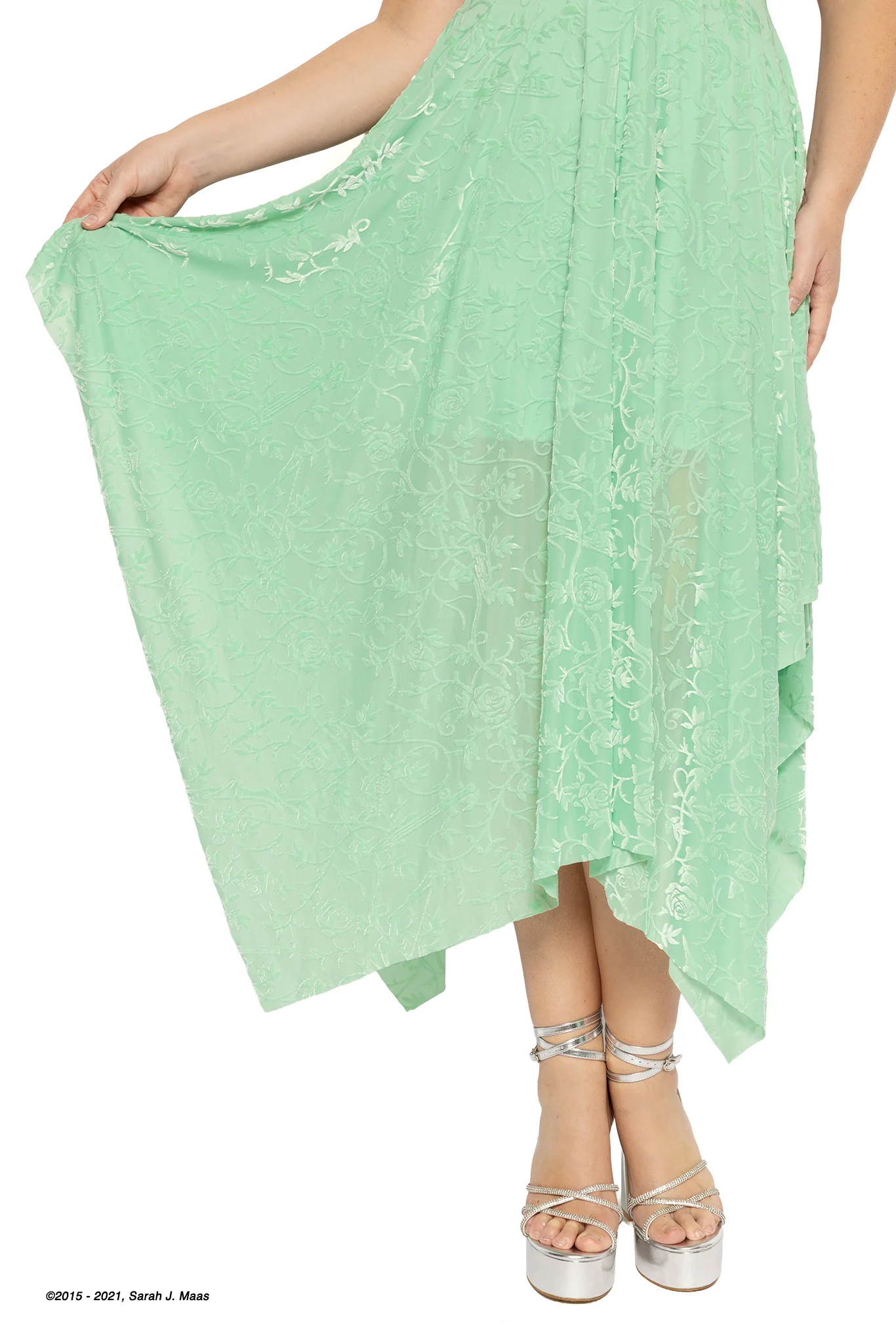 Spring Court Sage Burned Velvet Handkerchief Dress - Image 7